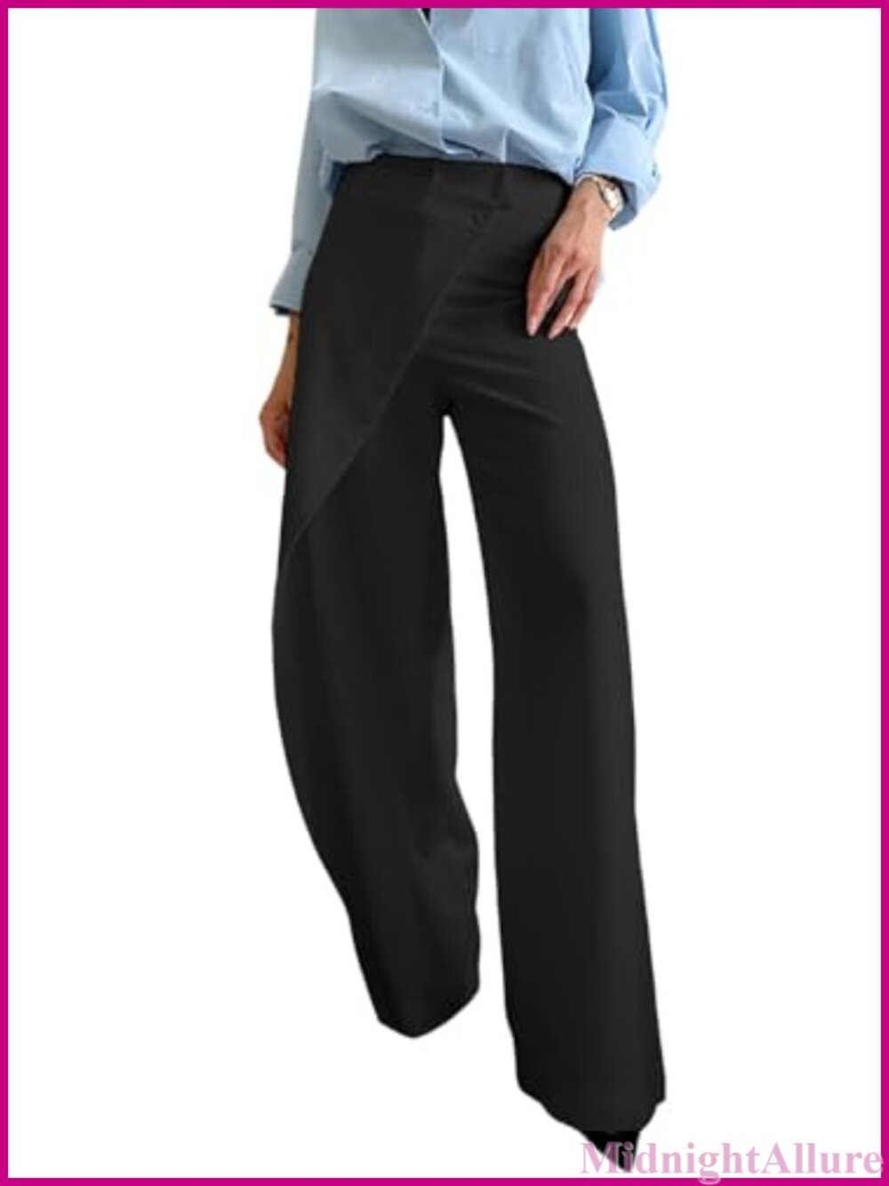Wide Leg Asymmetrical Wrap Dress Pants High Waisted Work Trousers